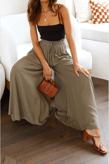 SOLID DRAWSTRING WIDE LEG PANTS