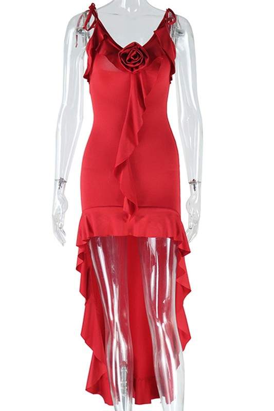 ROSE RUFFLE MIDI DRESS