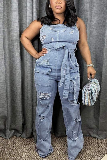 SLEEVELESS DENIM JUMPSUIT