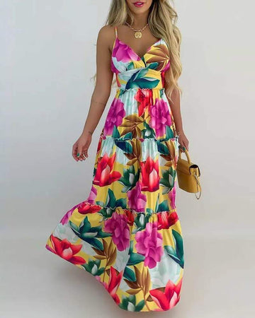FLORAL PRINT FRILL HEM MAXI DRESS