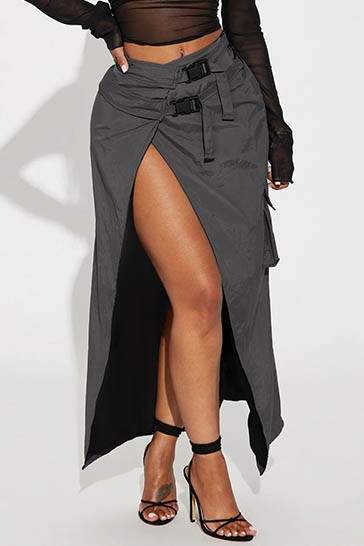 BUCKLED STRAP DESIGN SPLIT SKIRT