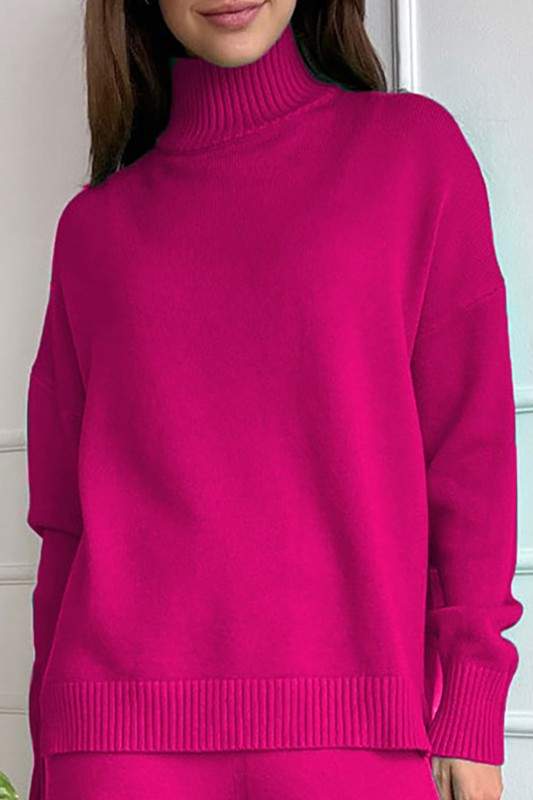 TURTLENECK KNITTED SWEATER AND FLARE PANTS SET
