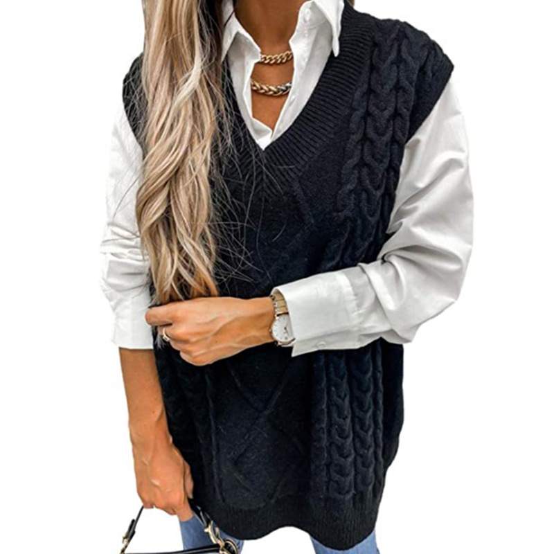 SWEATER VEST  VEST CLIP V NECK SLEEVELESS TWIST SWEATER