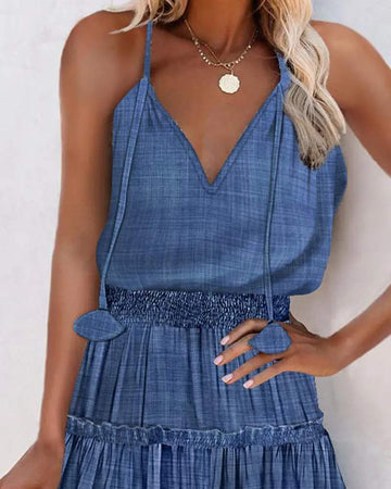 RUFFLE HEM SHIRRED WAIST CAMI DRESS