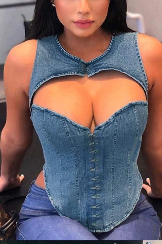 CUTOUT DENIM TANK TOP