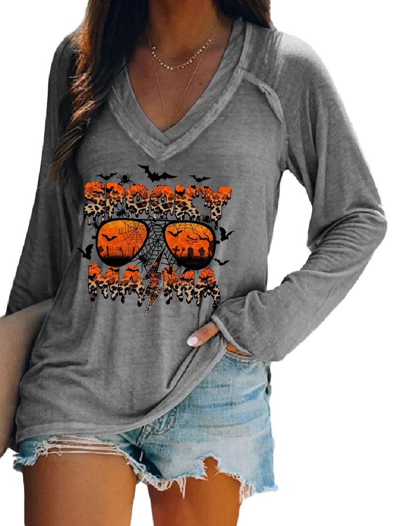 CROSS BORDER WOMEN TOP LEOPARD STRIPED ALPHABET SPIDER BAT PUMPKIN PLAID HALLOWEEN TOP