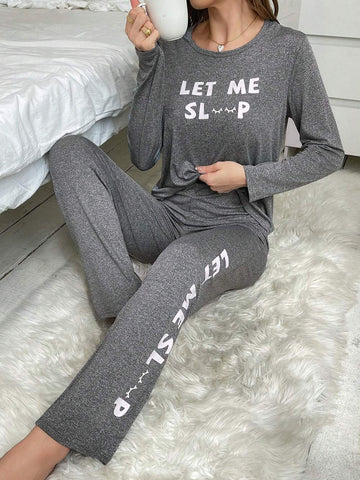LETTER GRAPHIC TEE PANTS PJ SET