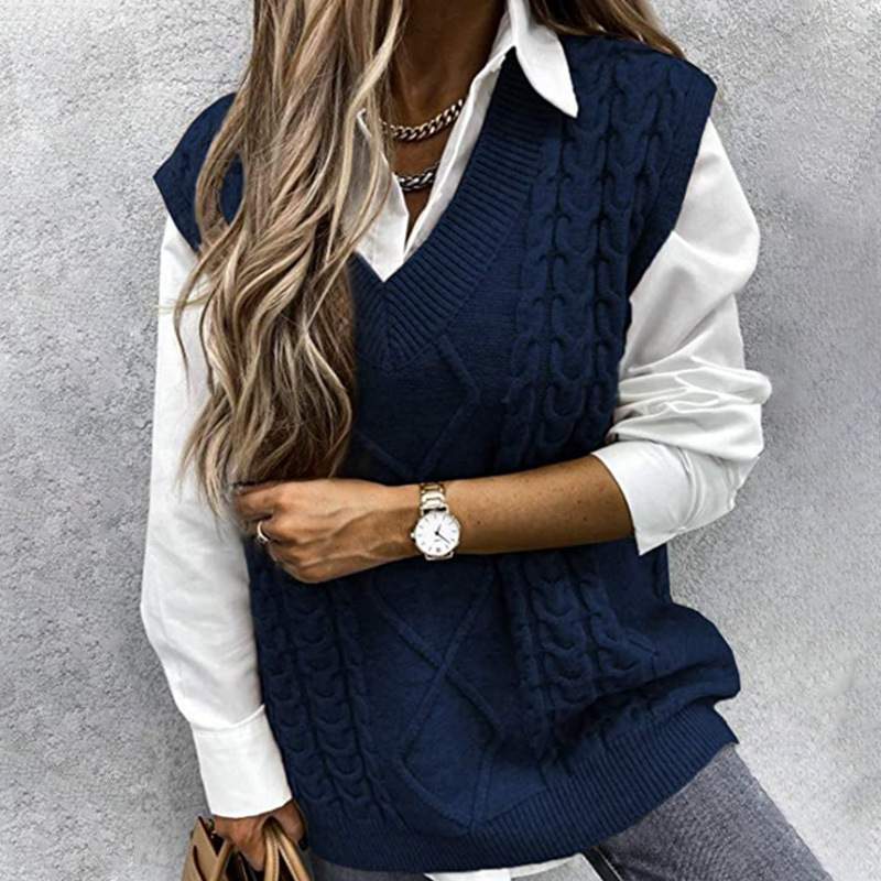 SWEATER VEST  VEST CLIP V NECK SLEEVELESS TWIST SWEATER