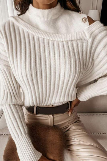 PEARL DETAIL COLD SHOULDER SWEATER