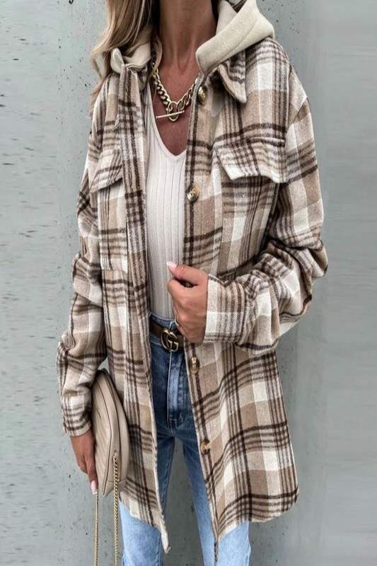 PLAID PRINT HOODED JACKET
