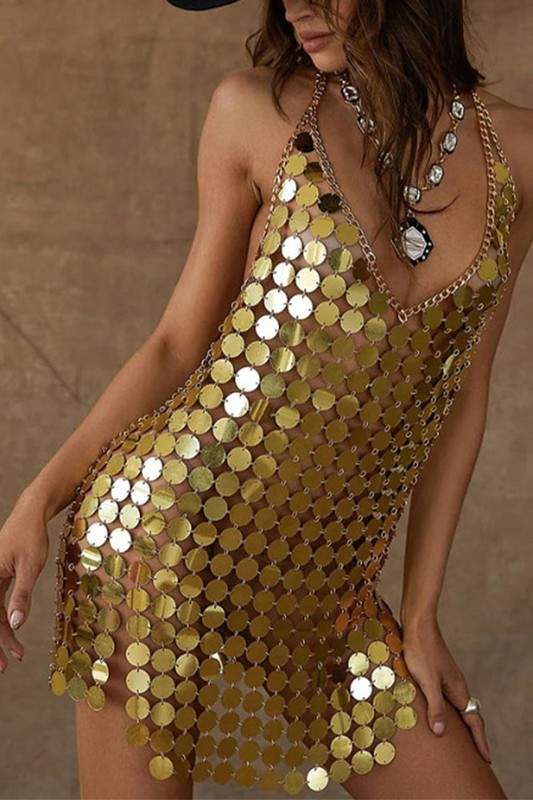 METALLIC SEQUINS MINI DRESS