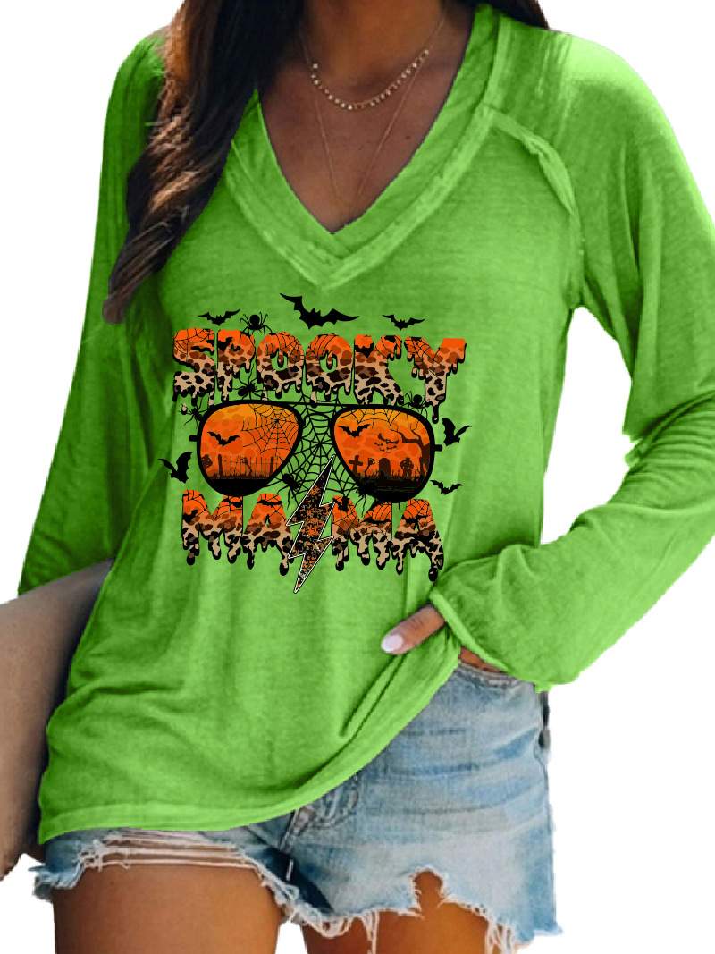 CROSS BORDER WOMEN TOP LEOPARD STRIPED ALPHABET SPIDER BAT PUMPKIN PLAID HALLOWEEN TOP