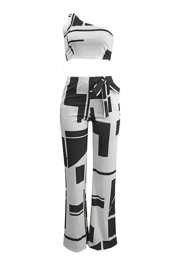 GEOMETRIC ONE SHOULDER KNOT PANTS SET