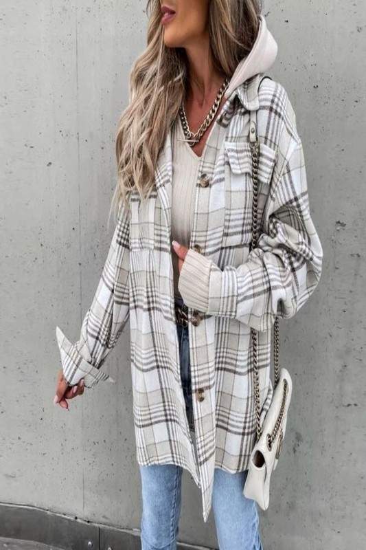 PLAID PRINT HOODED JACKET