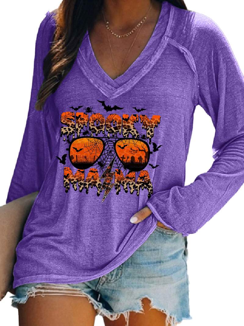 CROSS BORDER WOMEN TOP LEOPARD STRIPED ALPHABET SPIDER BAT PUMPKIN PLAID HALLOWEEN TOP