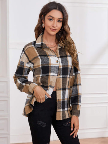 PLAID PRINT DROP SHOULDER BLOUSE