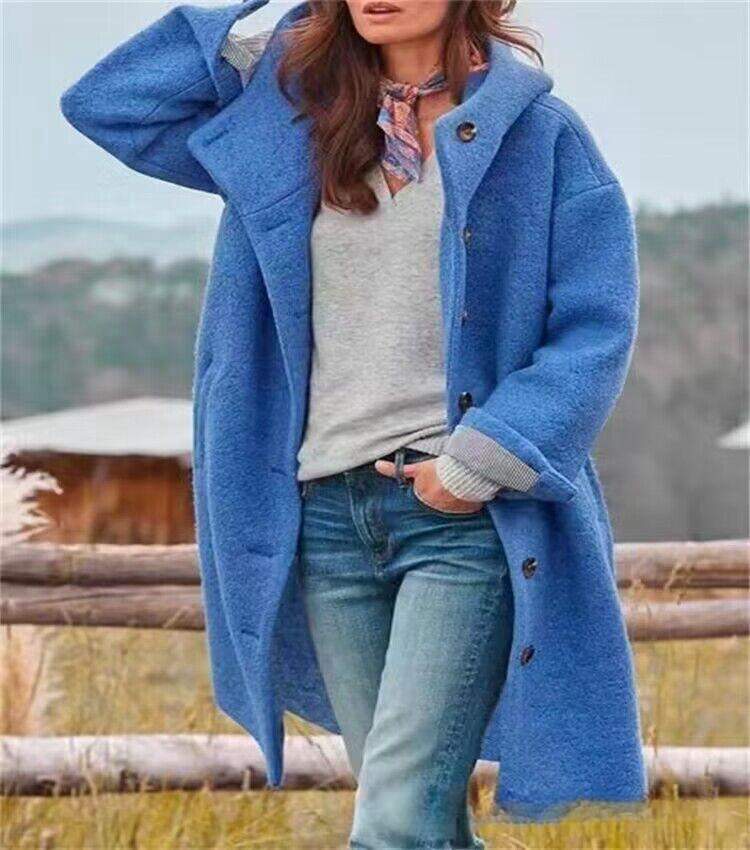 LAPEL COAT  LOOSE HOODED WOOLEN