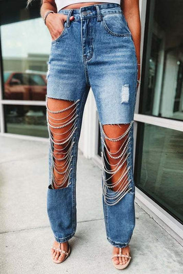 RHINESTONE FRINGES JEANS
