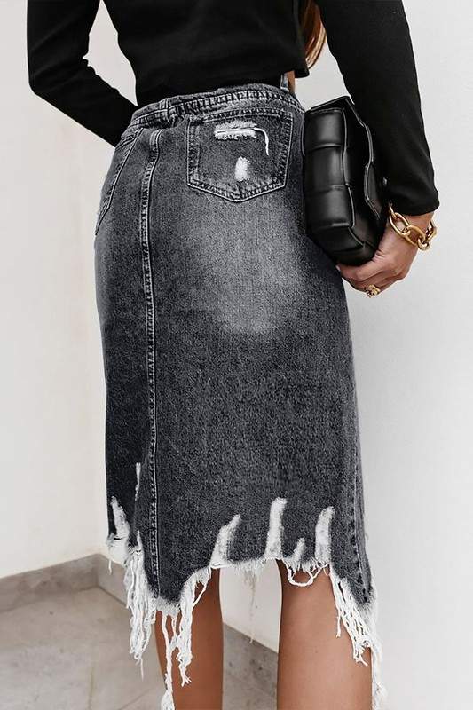 Women’s Frayed Hem Skirt, Chic Denim Outfit