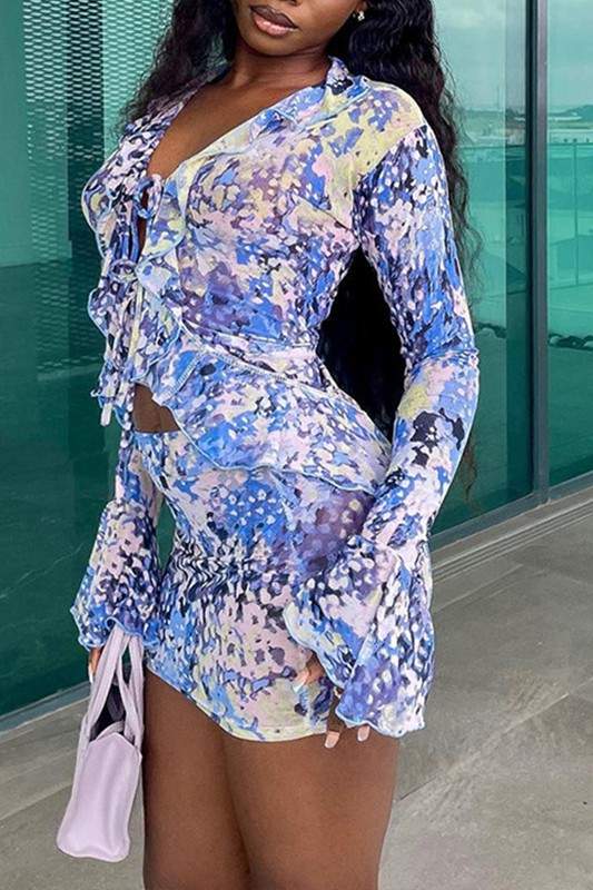 FLORAL SHIRT AND SKIRT SET