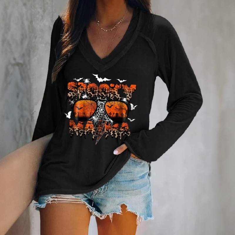 CROSS BORDER WOMEN TOP LEOPARD STRIPED ALPHABET SPIDER BAT PUMPKIN PLAID HALLOWEEN TOP