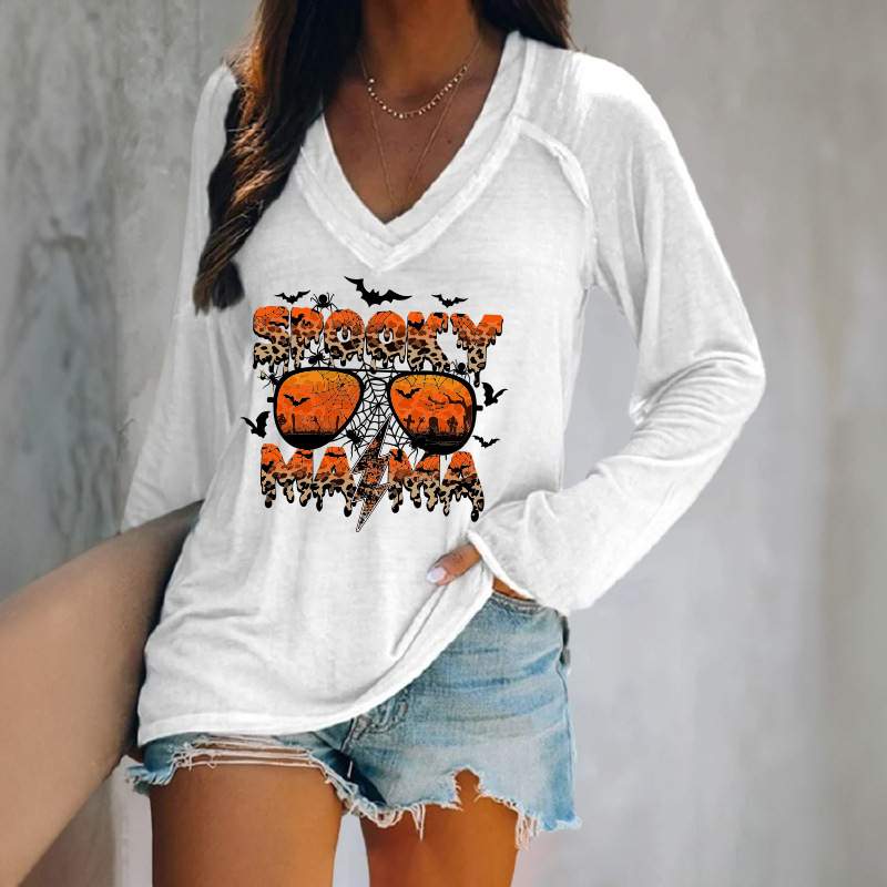 CROSS BORDER WOMEN TOP LEOPARD STRIPED ALPHABET SPIDER BAT PUMPKIN PLAID HALLOWEEN TOP