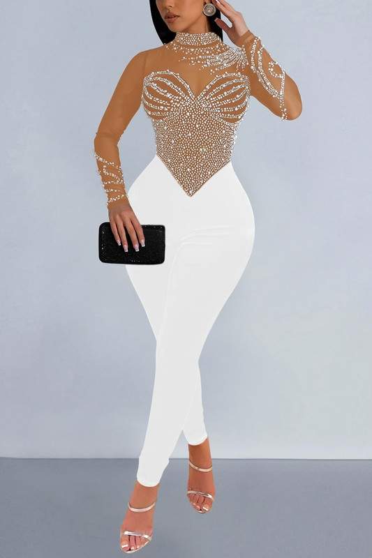 RHINESTONES MESH JUMPSUITS