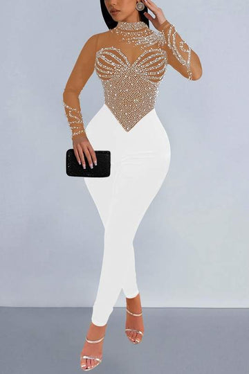 RHINESTONES MESH JUMPSUITS