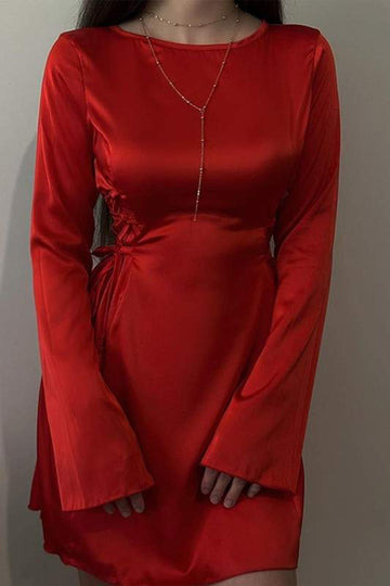SATIN FLARE SLEEVE MINI DRESS