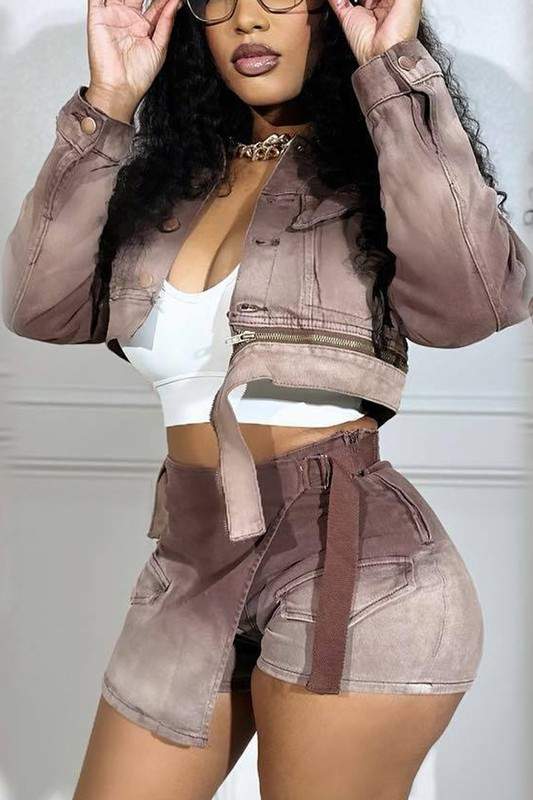 DENIM JACKET AND SHORTS SET