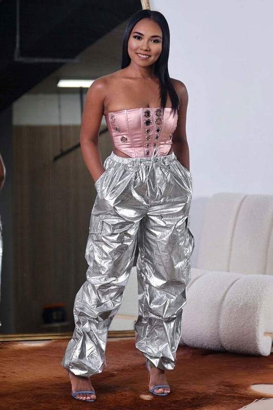 METALLIC CARGO LONG PANTS