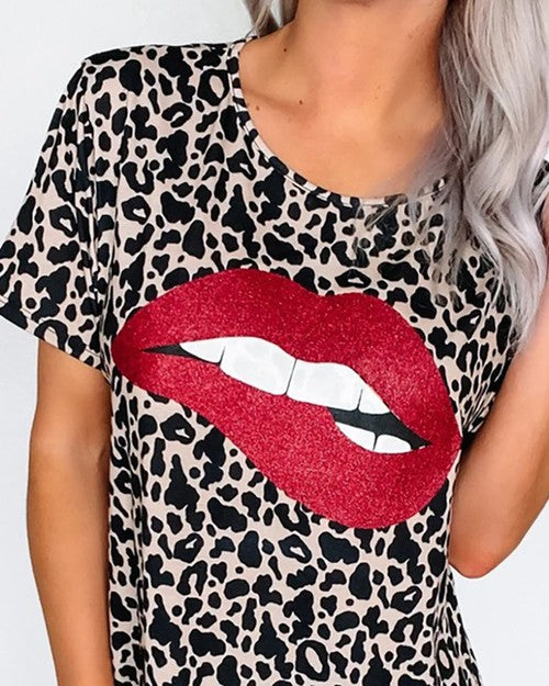 Lip Print Round Neck T-shirt