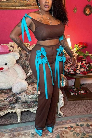 MESH CROP TANK TOP AND PANTS SET