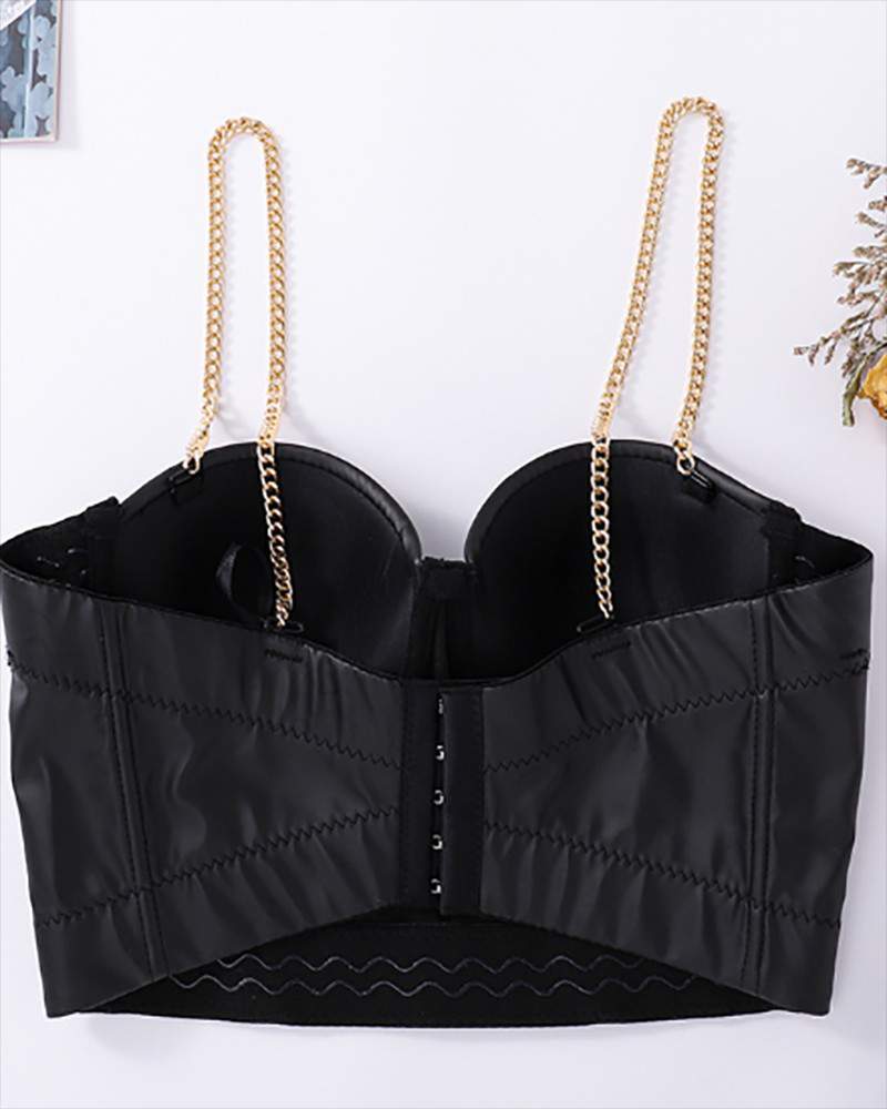 PU Leather Chain Strap Corset Crop Top