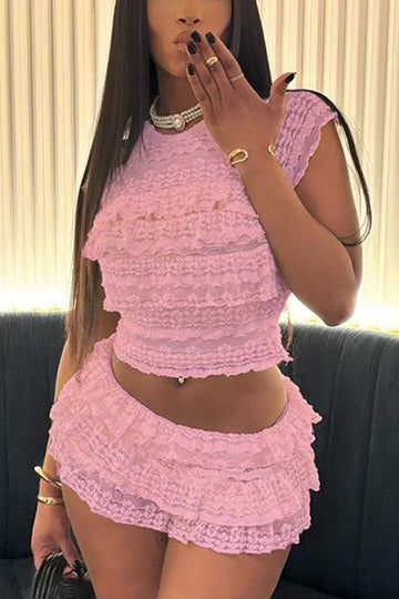 Chic Lace Ruffle Set for Summer Parties