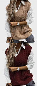 SWEATER VEST  VEST CLIP V NECK SLEEVELESS TWIST SWEATER