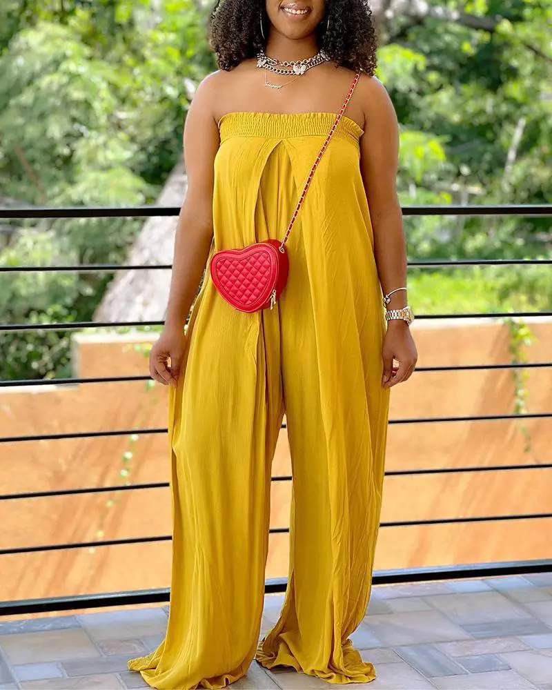 BANDEAU SHIRRED WIDE LEG JUMPSUIT