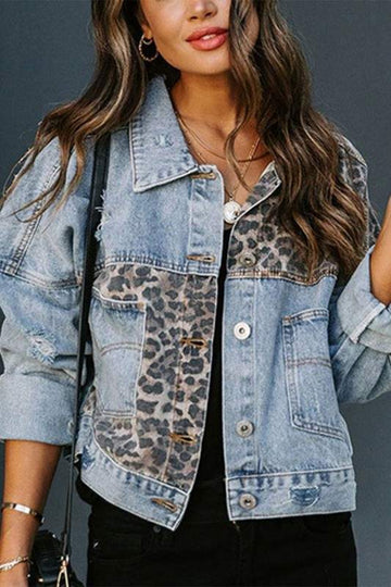 LEOPARD PATCHWORK DENIM JACKET
