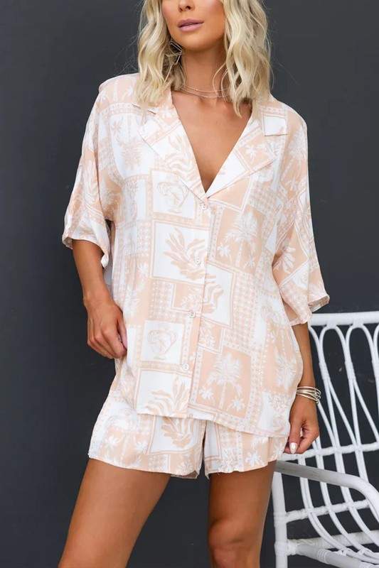 PRINTED COLLARED TOP SHORTS SET