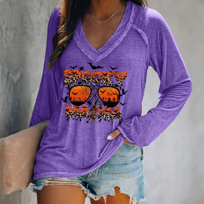 CROSS BORDER WOMEN TOP LEOPARD STRIPED ALPHABET SPIDER BAT PUMPKIN PLAID HALLOWEEN TOP