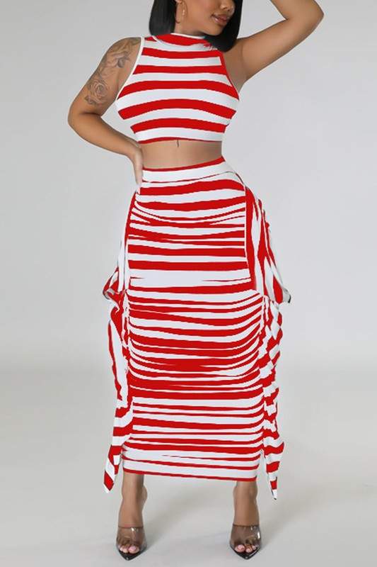 STRIPE TOP AND RUCHED SKIRT SET