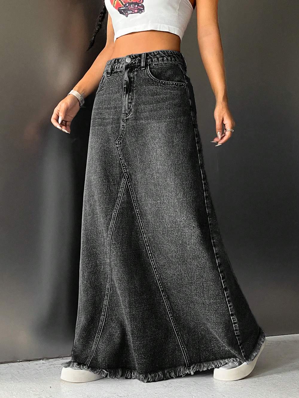 Modern Casual Denim Maxi Skirt