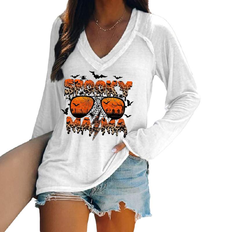 CROSS BORDER WOMEN TOP LEOPARD STRIPED ALPHABET SPIDER BAT PUMPKIN PLAID HALLOWEEN TOP