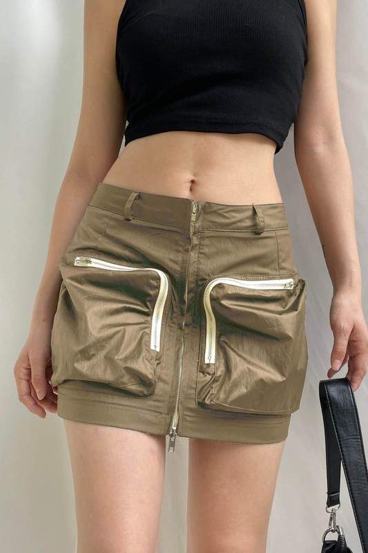 CARGO SKIRT ZIPPER POCKETS