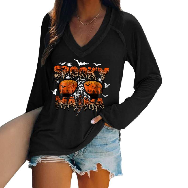 CROSS BORDER WOMEN TOP LEOPARD STRIPED ALPHABET SPIDER BAT PUMPKIN PLAID HALLOWEEN TOP