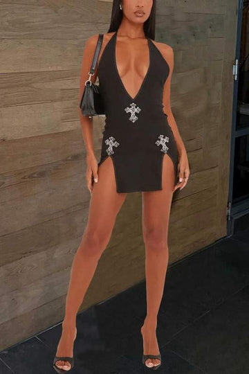RHINESTONES CROSSES MINI DRESS