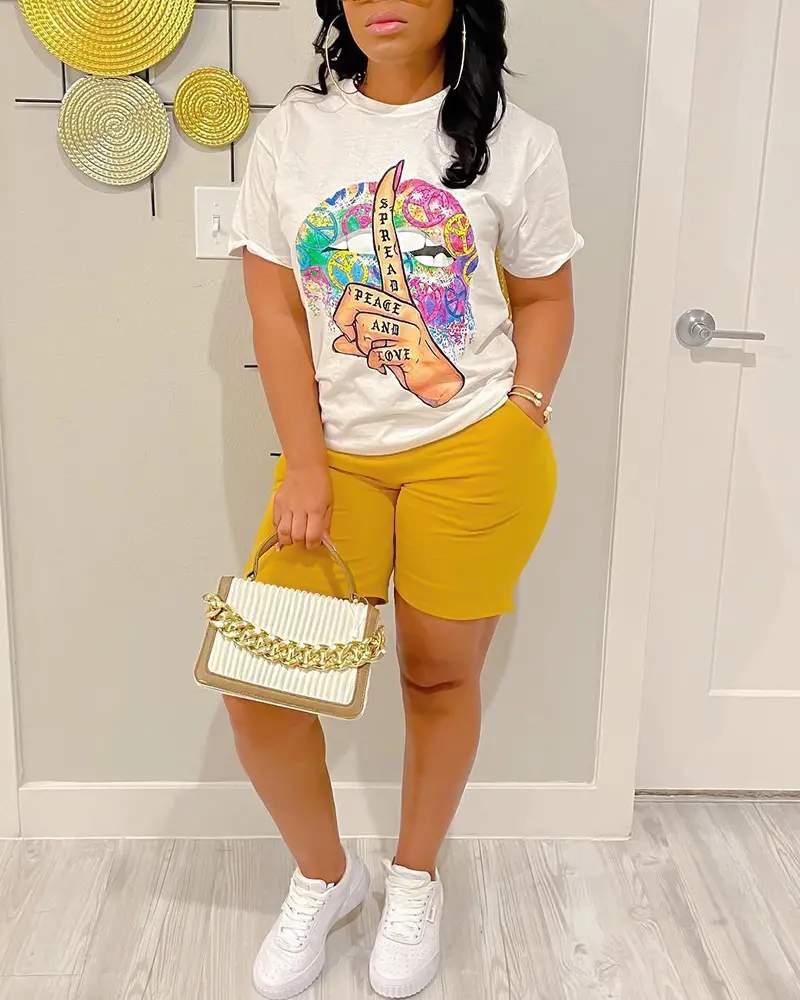 SLOGAN PRINT T SHIRT POCKET DESIGN SHORTS SET