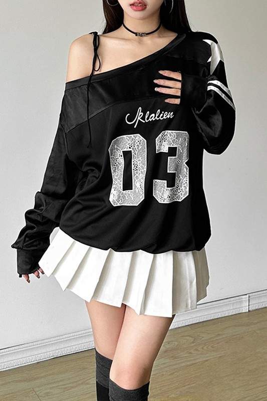 STAR ATHLETE OFF SHOULDER SWEATSHIRT