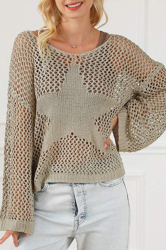 STAR POINTELLE KNIT BAGGY SWEATER