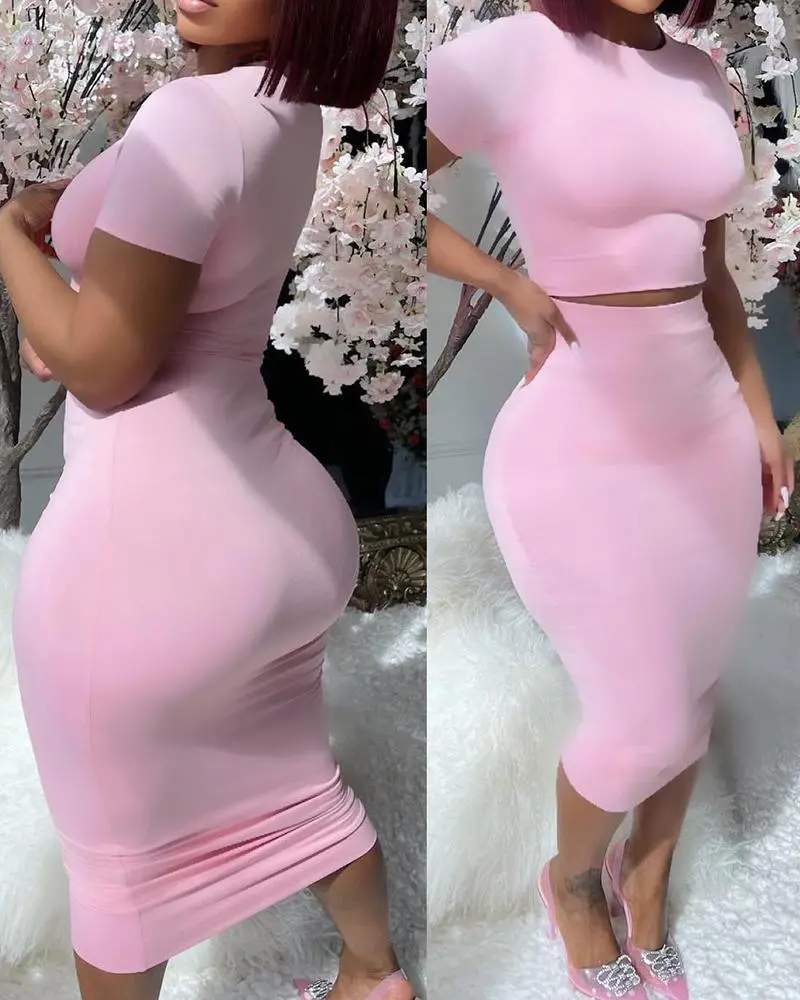 SHORT SLEEVE TOP HIGH WAIST SKIRT SET